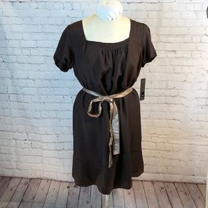 NWT Dress Brown Tunic Style Gold Metallic Belt Large